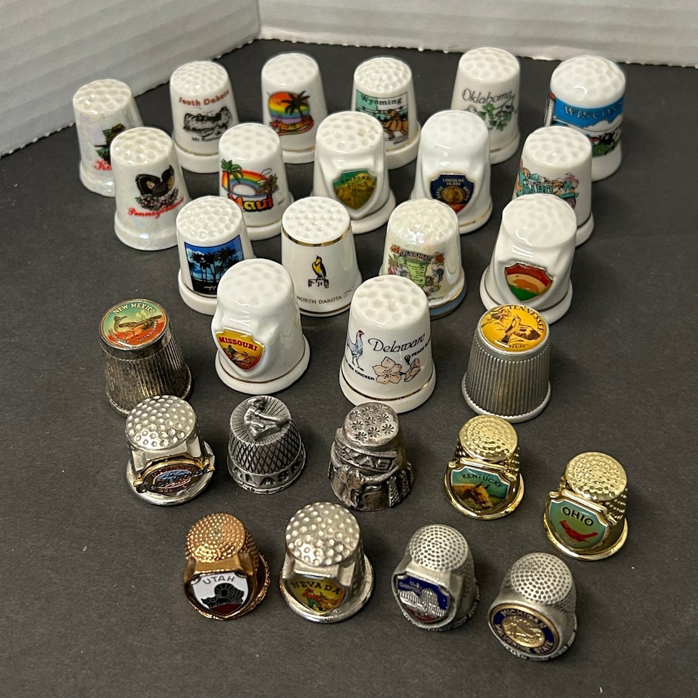 Vintage Souvenir Thimble Collection Lot 50+ Ceramic Metal States Animals Good